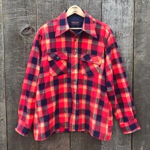 Vintage 70s Woodland Plaid Workwear Button Up Flannel Shirt Large 16-16 1/2